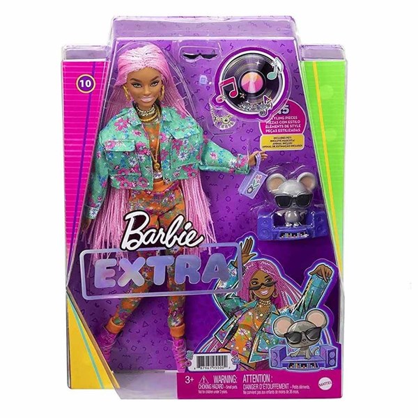 Barbie Extra - Pembe Örgü Saçlı Bebek GXF09-Kız Oyun Setleri