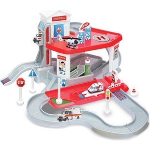 Dede Oyuncak Hastane Garaj Seti 2 Katlı Ambulanslı Asansörlü