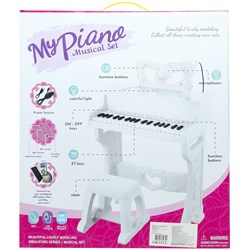 Mikrofonlu 37 Tuşlu Pembe Piyano Tabureli 6626-Çocuk Müzik Aletleri